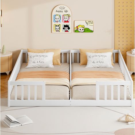 DESVIAE Lit cabane enfant 90 x 200 cm avec barrières de sécurité en pin et MDF blanc pour deux enfants (1/5)