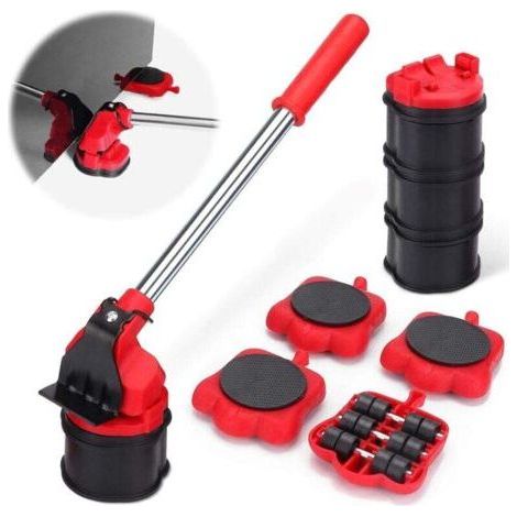 Lève-meubles robuste, kit d'outils de déplacement sans effort pour meubles de toutes tailles, lève-meubles avec 4 patins de levage et roulettes pivotantes, pour canapé, placard (rouge) (1/5)