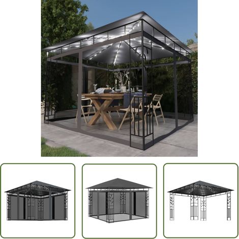 The Living Store Pavillon mit Moskitonetz & LED-Lichterkette 3x3x2,73m Anthrazit - Pavillon - Gartenpavillon - Outdoorzelt - Sonnenschutz - LED Beleuchtung (1/5)