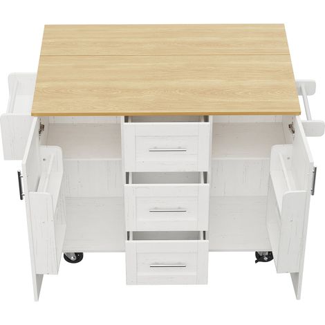 CAIziÎlot cuisine blanc bois, roues amovibles, plateau, porte-serviettes (1/5)