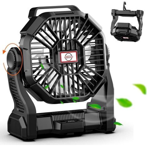Ventilateur Camping, Sans Fil Fan 10400mAh, Ventilateur Rechargeable Batterie avec Lumière LED et Crochet, 4 Vitesse du Vent pour Tente Dormir Extérieur Intérieur (1/5)