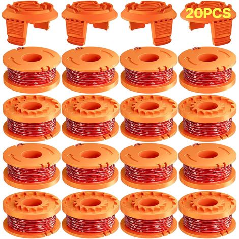 Lot de 20 Bobine Fil Coupe Bordure pour 20V 3m WA0004.1/WA0010 Coupe Bordures Ø1,65 mm, Bobine de Fil Debroussailleuse(16 Fil Coupe Bordure,4 Couvercle) (1/5)