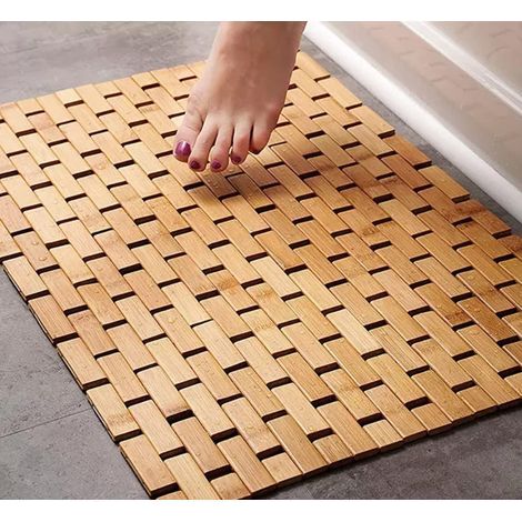 Tapis de Douche antidérapant - Tapis de Bain en Bambou - Tapis de Bain en Bois - Plateau de Douche en Bois - Tapis de Baignoire antidérapant (Naturel) (1/5)