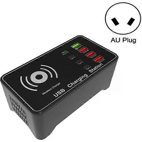 Compatible avec un chargeur USB multiport de 100 W - 4 ports PD 20 W, un port QC3.0, un port de charge sans fil Qi de 15 W - Prise standard australienne. (1/5)