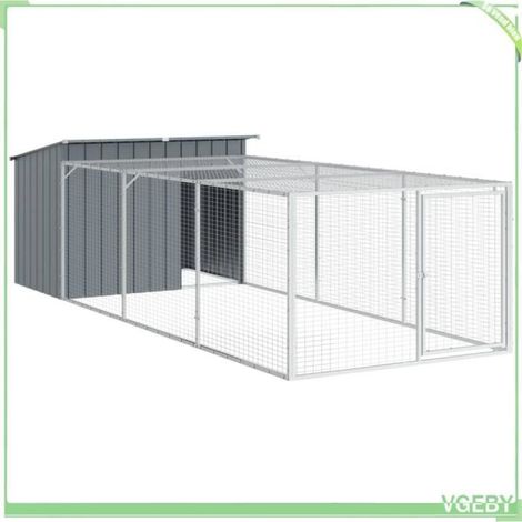 Niche pour chien avec cour - V GEBY - 153x396x110 cm - Acier galvanisé - Anthracite - Grand (1/4)