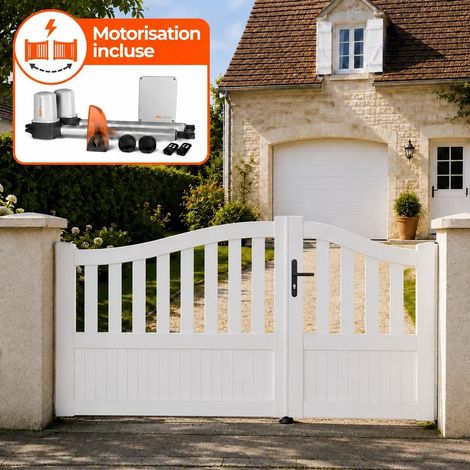 Portail battant électrique PVC blanc avec moteur Sentinel H 146 x L 250 BREST GALBÉ
