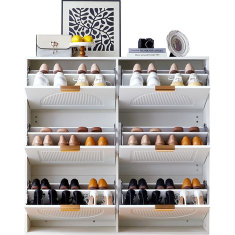 Meuble à chaussures moderne, avec 6 compartiments à abattant, étagère à chaussures autoportante, rangements ouverts, adapté à l'entrée ou au couloir, blanc, dimensions: B118/H115/T25 cm (OLD SKU N657P (1/5)