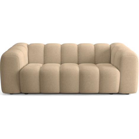 Canapé capitonné convertible 3 places en tissu chenille taupe - ouverture express - Belleville (1/5)