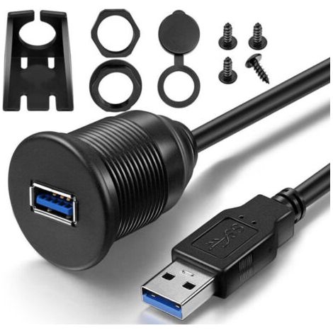 ZVD Rallonge de câble USB 3.0 étanche à port unique pour les données du tableau de bord de la voiture, du bateau et de la moto (1/4)