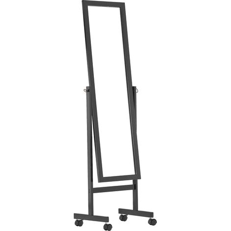 Specchio da terra con rotelle, cornice in legno nero, specchio inclinabile 100003728