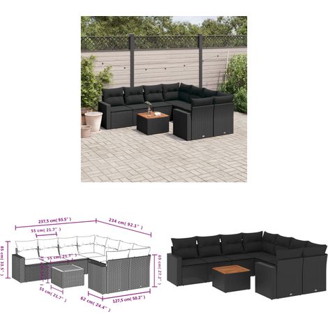 Salon de jardin 9 pcs avec coussins noir résine tressée - Ensemble Salon De Jardin - Salon De Jardin Extérieur - Meuble De Jardin - Mobilier De Jardin - Résine Tressée - Home & Living (1/3)
