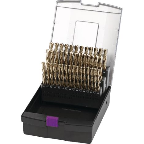 Jeu de 41 forets hélicoïdaux PRO HSS-Cobalt DIN338-G 6 à 10 mm par 0,1 mm Optimum DRCO41 (1/2)