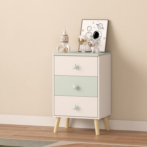 Kinderkommode Sandnes mit 3 Schubladen 62x38x30 cm Weiß/Mintgrün [en.casa]