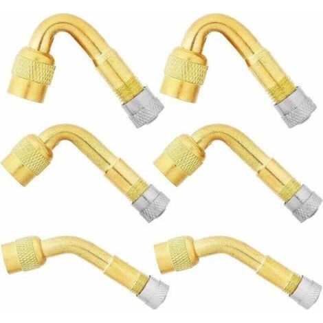6 Pièces Pneu Valve Rallonge, 45°, 90°, 135° Extension Valve Pneu Valve de Adaptateur Raccord Prolongateur Coude, Embout de Gonflage Coudé pour Voiture Camion Moto Vélo Scooter, (1/4)