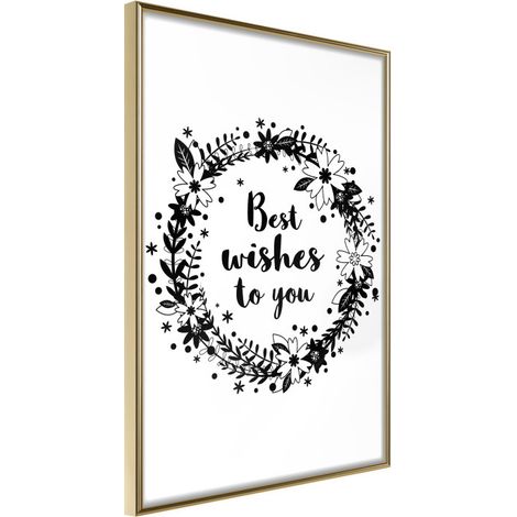 Affiche Murale Encadrée "Best Wishes" 30 x 42 cm Or