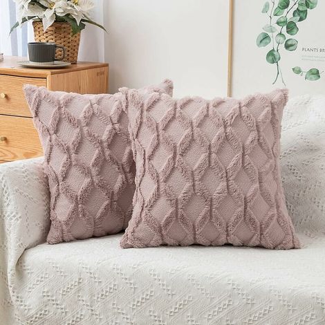 Set of 2 Cushion Covers Soft Plush Decorative Pillow Case for Living Room Bedroom Sofa 50x50 cm Dark Pink (1/4)
