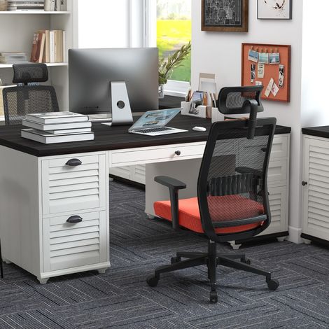 Chaise de Bureau Ergonomique Réglable en Hauteur Dossier Respirant Soutien Lombaire Appui-Tête 3D Confortable pour Bureau Étude Salle de Conférence Noir Orange Maison Chic (1/5)