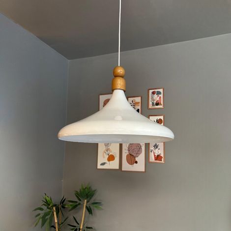Suspension Luminaire Champion-XL Industrielle en Métal Blanc Peint à la Main – Lustre Vintage E27 Ø45 cm pour Salon, Chambre ou Salle à Manger (1/5)