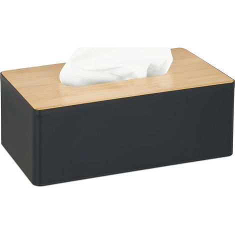 Relaxdays Tücherbox mit Deckel aus Bambus, fürs Bad, modernes Design, Kunststoff, HxBxT: 10 x 26 x 14 cm, schwarz/natur (1/5)