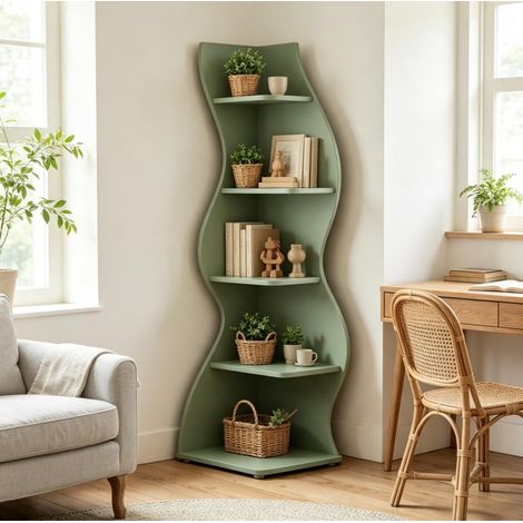 Étagère d’angle sur pied à 5 niveaux verte 50 x 50 x 182,5 cm OKWISH (1/5)