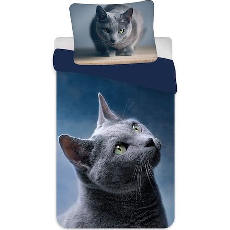 JERRY FABRICS PARURE DE LIT CAT DARK 140 X 200 CM, 70 X 90 CM EN MICROFIBRE JFK026137 (1/5)