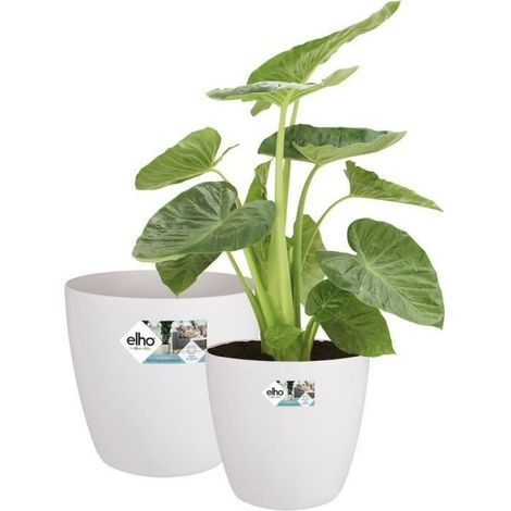 ELHO Lot de 2 pots de fleurs rond a roulettes Brussels - Ø35 x H33 cm et Ø39 x H36,5 cm - 55 L - Blanc (1/4)