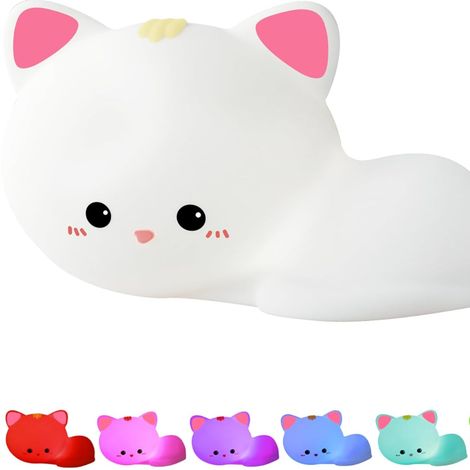 Veilleuse en silicone Chat Mignon - Lampe LED rechargeable USB avec plusieurs couleurs pour chambre d'enfant, décoration de chambre et de bébé