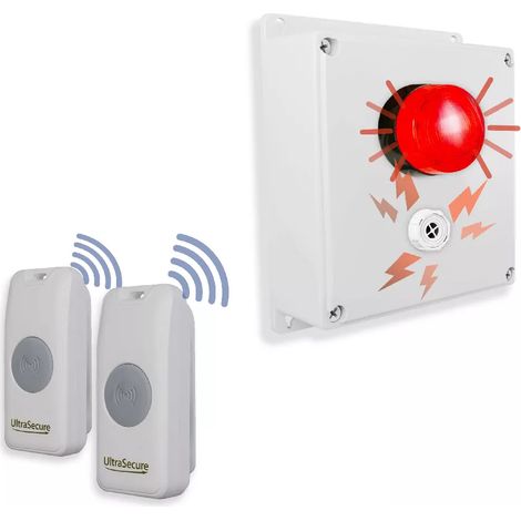 Kit sos double panique sans-fil sirène + flash Haute-résistance 800m 2 boutons simples autonomes sur piles (PROTECT 800)