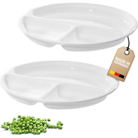 Assiette à Compartiments pour Micro-ondes avec 3 Compartiments, 2 pièces, Diamètre : 25 cm, plastique, Blanc, 224022E3, Lot de 2 Assiettes (1/5)