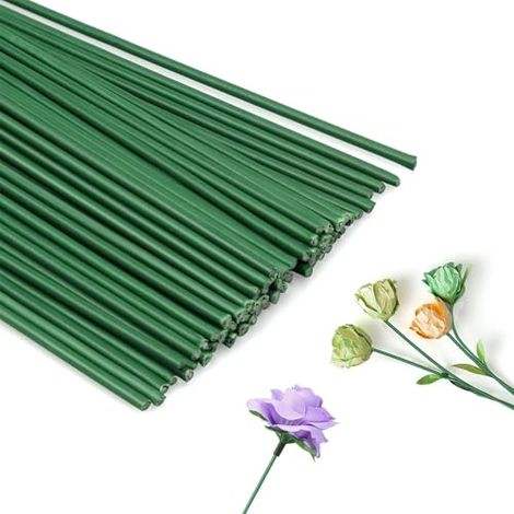 Alambre floral, 2 mm, color verde, 100 unidades, 40 cm, para flores artificiales, ramos, coronas y arreglos florales. (1/5)