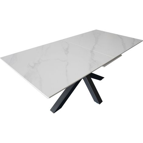 Esstisch Keramik weiß 180(220) x 90 ausziehbar Spider-Gestell schwarz MILLIE (1/5)