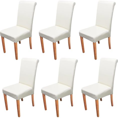 Set 6x sedie soggiorno elegante Novara II pelle sala da pranzo 60x41x99cm avorio piedi chiari