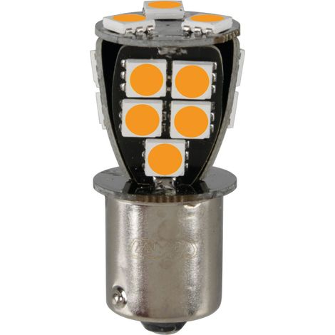 24V Led series - 18 SMD x 1 chip - (P21W) - BA15s - 1 pz  - Scatola - Arancio - Doppia polarità - Resistenza incorporata (1/3)