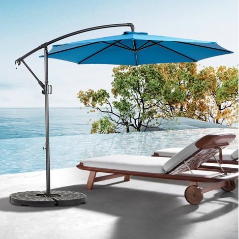 Parasol excéntrico 294x294x250 cm de metal y poliéster azul oscuro inclinable FloraGrace (1/5)