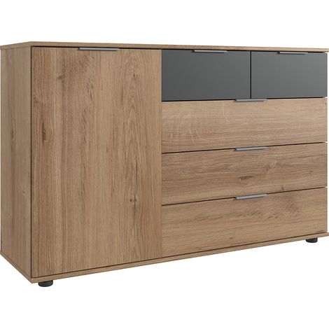 Kommode 130cm, 5 Schubladen, 1 Tür, graphit und Eiche, VIESTE-43