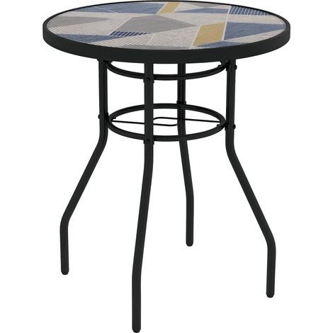 Outsunny Garden Table with Glass Printed Design for Outdoor Multicolour (1/5)