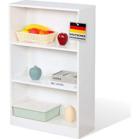 Bücherregal Maine Weißes Standregal aus Holz mit 3/4/6 Etagen Weiß, 60 x 24 x 93 cm (3 Etagen)