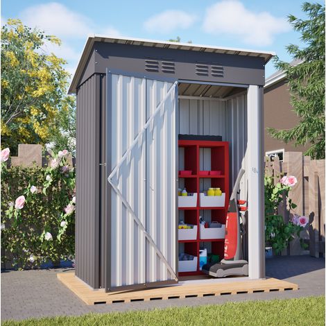 Abri de jardin 140,6x83,6x182 cm en acier galvanisé, porte verrouillable, sans fenêtre, gris (1/5)