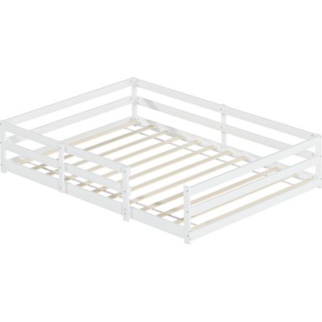 CAIziLit Montessori 140x200 blanc en pin avec barrières 4 côtés (1/5)