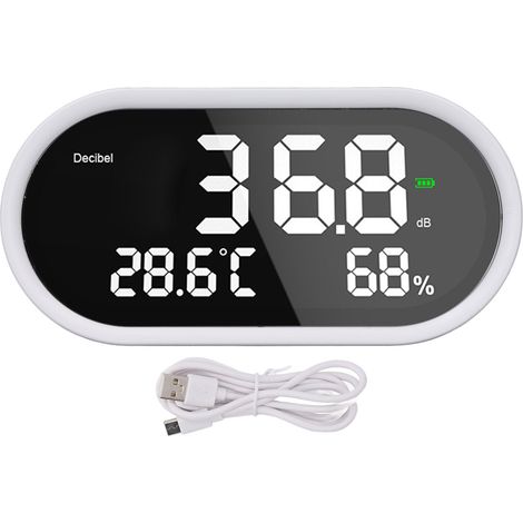 Digital Decibel Meter LCD Display High Accuracy Desktop Temperature Humidity Sound Level Meter for School Hospital Temple 1A 2A 5V USB