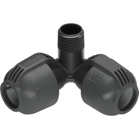 GARDENA Pieza de esquina Sprinklersystem 25 mm x 3/4" – macho. Para conectar los aspersores en las esquinas de la instalación. Con la tecnología de conexión “Quick & Easy” (02783-20) (1/4)