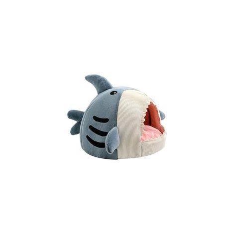 Niche pour chat en forme de requin douce et chaude, maison amovible et lavable avec coussin épais et fond antidérapant, tente pour chat