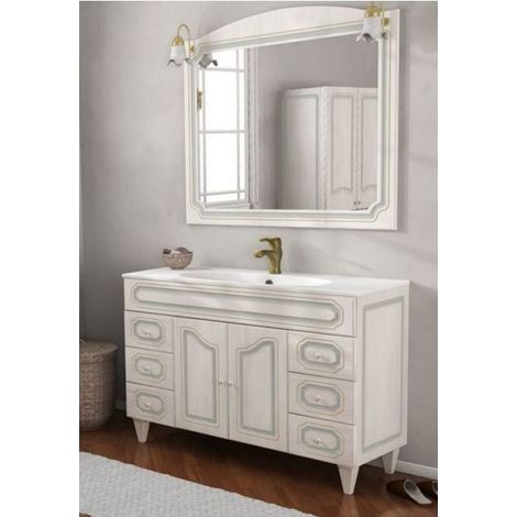 Bagno Italia Arredo Bagno 120cm mobile arte povera bianco decapè con specchio Mobili lavandino in ceramica