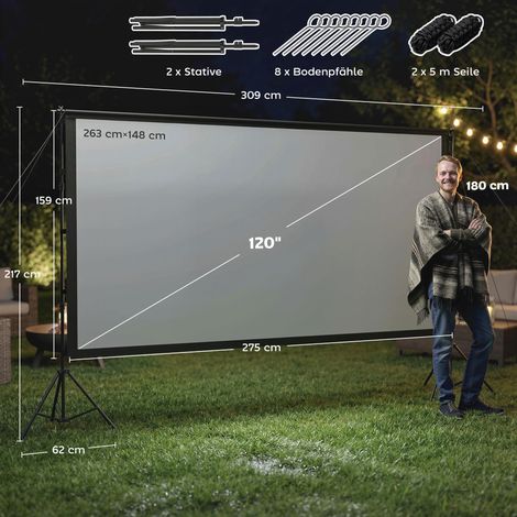 Écran de projection 100 pouces 16:9 HD 4K/8K avec support, écran portable double face avec trépieds pliables, blanc (1/5)