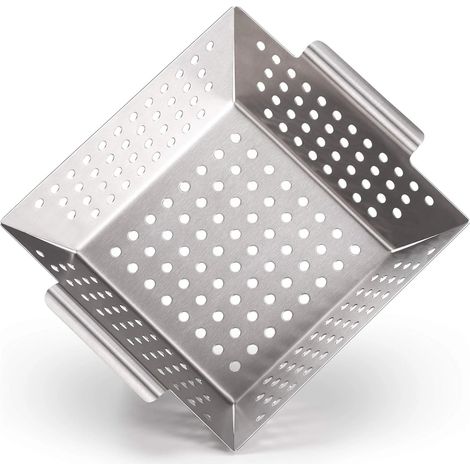 Ce panier à griller 100% acier inoxydable mesure 24,5 x 20,5 x 4 cm (moyen). (1/5)
