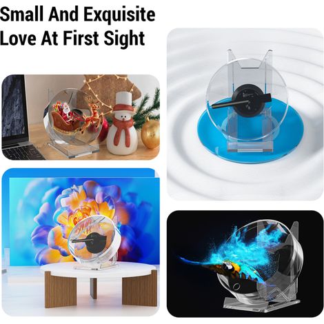 Ventilateur holographique 3D, projecteur holographique LED 11 cm, machine publicitaire portable de bureau, affichage stéréo sans œil, haut-parleur intégré (transparent) (1/3)