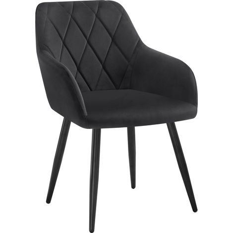 WOLTU Set of 1pcs Kitchen Dining Chairs Velvet Armchairs with Metal Legs Black (1/5)