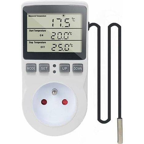 Enchufe termostático, interruptor de temperatura, interruptor con temporizador de cuenta atrás, enchufe conforme a la norma francesa (1/5)