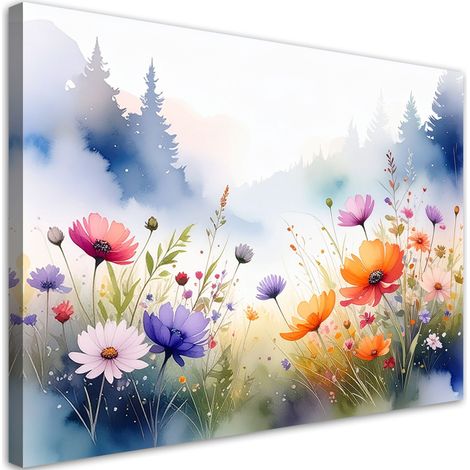 Bild auf Leinwand Feld Blumen Wald Pastell Landschaft 30x20 (1/5)