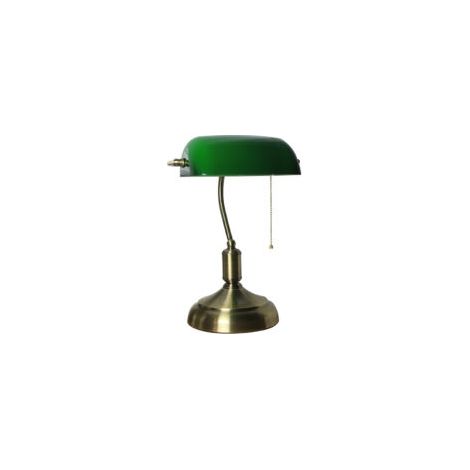 Vintage LED-Tischleuchte aus grünem Glas mit Zugschalter – Schreibtischlampe im Retro-Stil für den Innenbereich – Fassung mit um 90° neigbarem grünen Glasdiffusor – für E27-Leuchtmittel – Crezuo